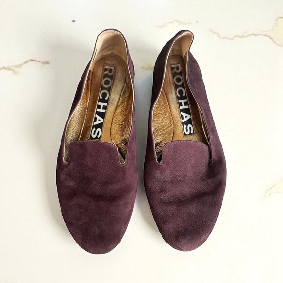 ROCHAS Brown Suede Loafers Flats Size 38.5 - Picture 1 of 11